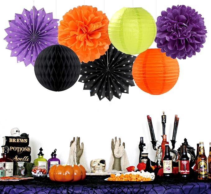 Black Orange Purple Green Halloween Party Decorations 14pc Kit Paper