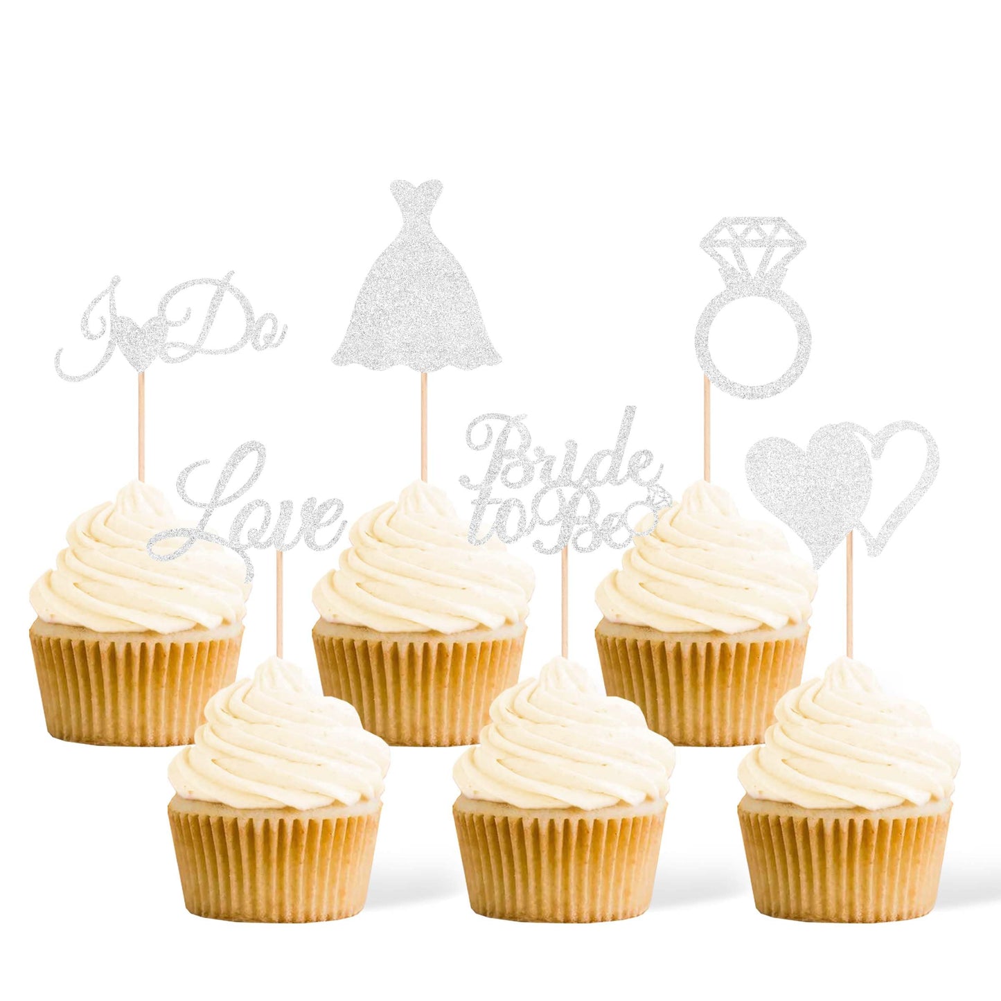Gexolenu 24 Pcs Bride To Be Cupcake Toppers Silver Glitter