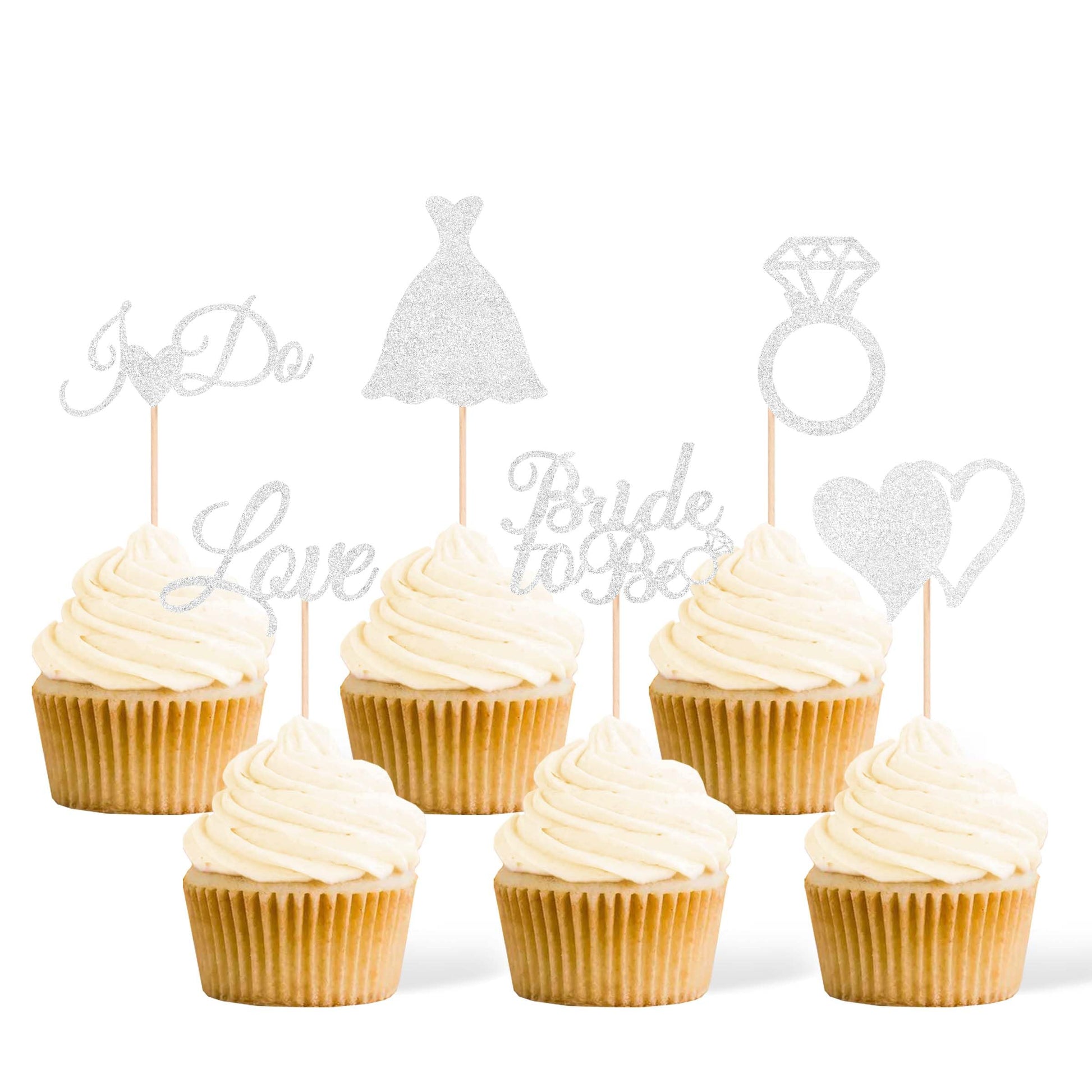 Gexolenu 24 Pcs Bride To Be Cupcake Toppers Silver Glitter