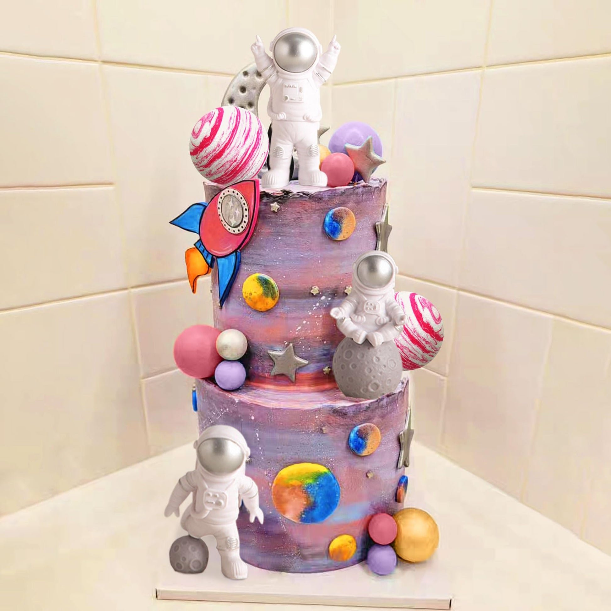 Pink Space Cake Toppers Outer Space Astronaut Rocket Stars