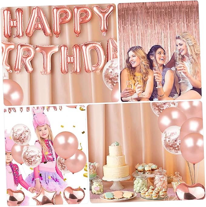 28pcs Rose Gold Birthday Balloons Set with Latex Foil and Sequin