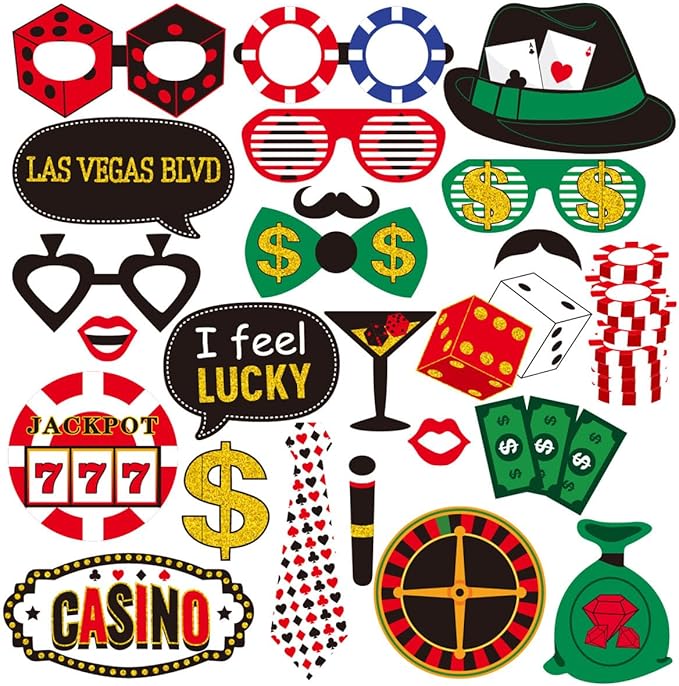 Casino Photo Booth Props Tumwisk 24PCS Casino Theme Party