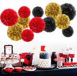 Red Black Gold Party Decorations Tissue Pom Poms 12pcs Game Night