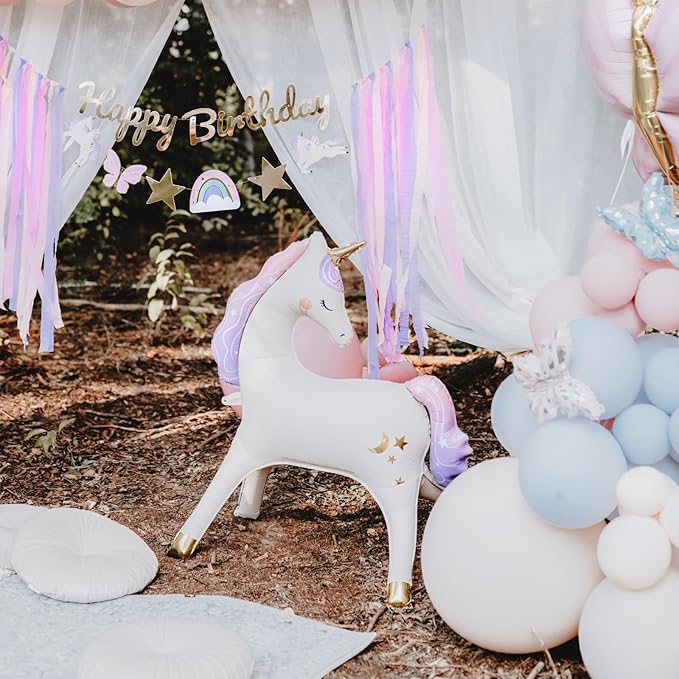 Giant Standing Unicorn Balloon PartyDeco 37.5x34 Inch Stylish White