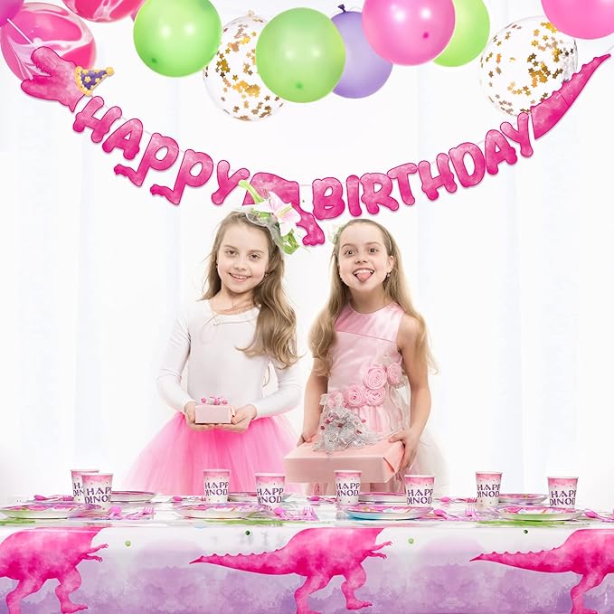 Pink Dinosaur Birthday Decorations 64 PCS Dinosaur Plates Napkins