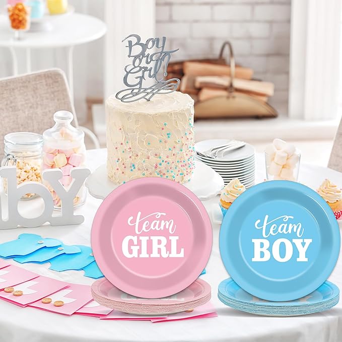 48 Pcs Gender Reveal Plates Party Decorations Pink and Blue plates