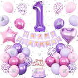 1st Birthday Decoration for Girls,Pink Purple 1st Birthday Balloon