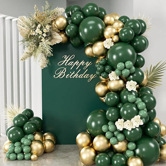 Green and Gold Balloon Arch Kit, Dark Emerald Green Hunter Forest