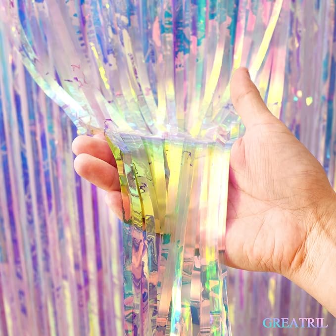 Iridescent Party Streamers Backdrop - GREATRIL Neon Transparent