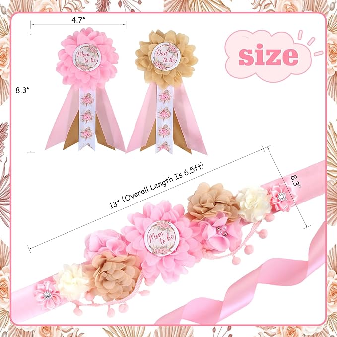 Boho Baby Shower Maternity Sash Kit - Pink Neutral Baby Shower Belly