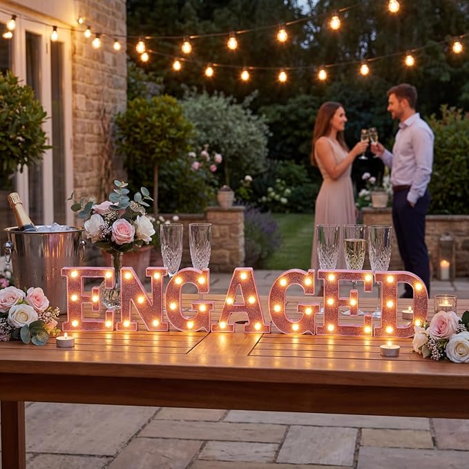 7 Pcs 6.5 Inch Engagement Party Decorations Pink Warm Engaged LED