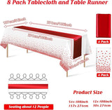 8Pack Disposable Plastic Tablecloths and Satin Table Runner Set White