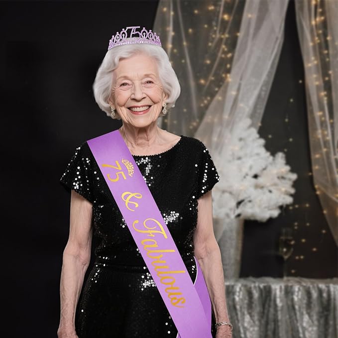 75th Birthday Decorations for Women Purple with 75th Birthday Sash