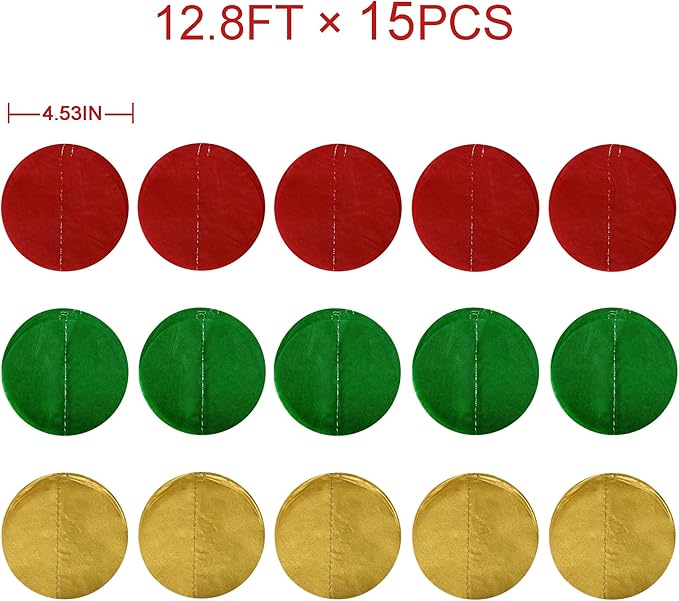 192Ft Christmas Party Decorations Red Green Metallic Gold Tissue