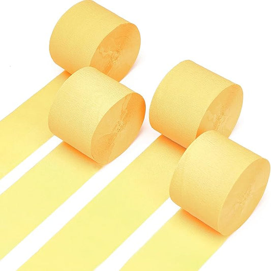 PartyWoo Light Yellow Crepe Paper Streamers 4pcs 328ft Pack of Pastel