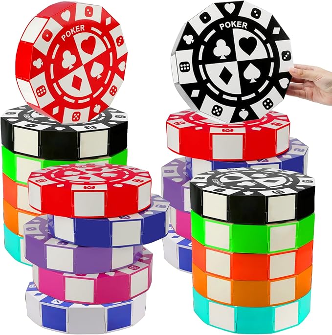 16 PCS Casino Theme Party Decor 9 Inch Poker Chip Casino Decor Box