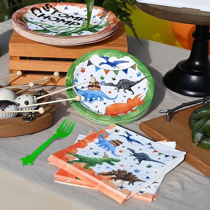 Dinosaur Birthday Decorations 200 PCS Dinosaur Plates Napkins and