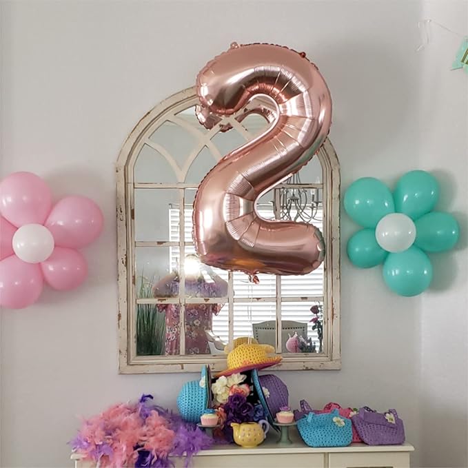 40 Inch Rose Gold Foil Balloon Number 2, Large Self Inflating Number