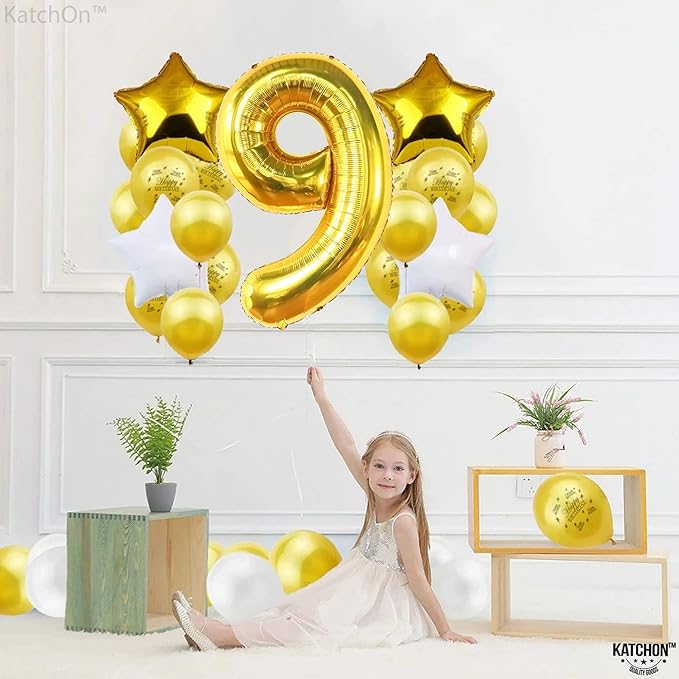 KatchOn, Giant Gold Number 9 Balloon - 40 Inch | Foil 9 Birthday