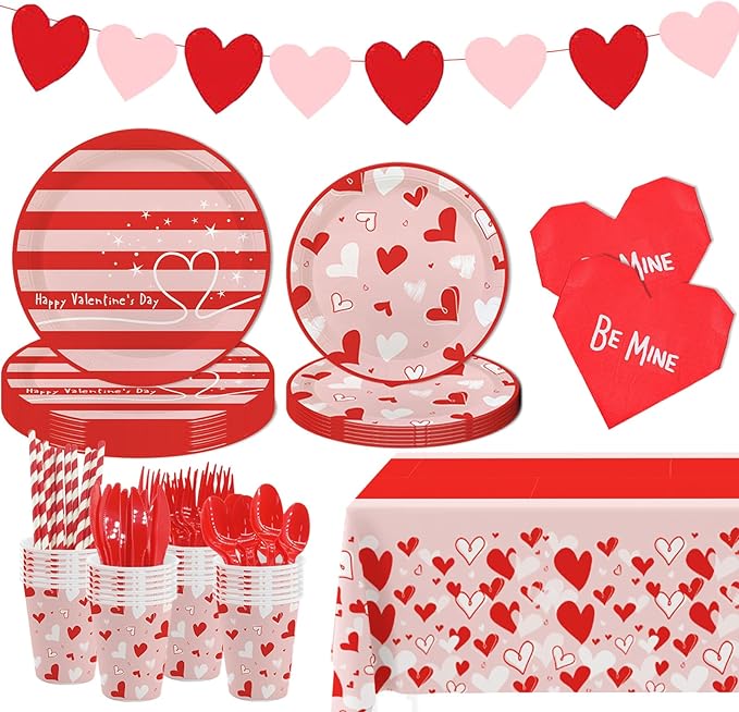 194Pcs Valentine's Day Party Decorations Valentines Day Plates and