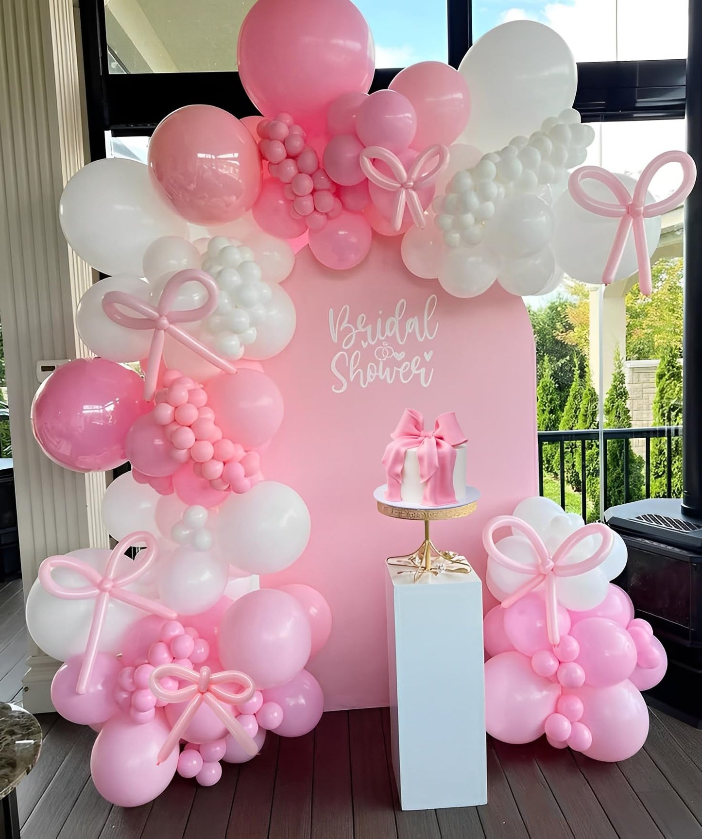 Pink Balloons Arch Kit, 139 Pcs Pink Light Pink White Bow Latex