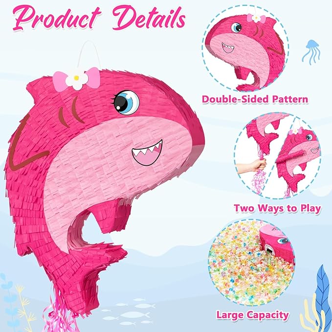 WERNNSAI Pink Shark Piñata - Girl Shark Party Piñata Game Ocean