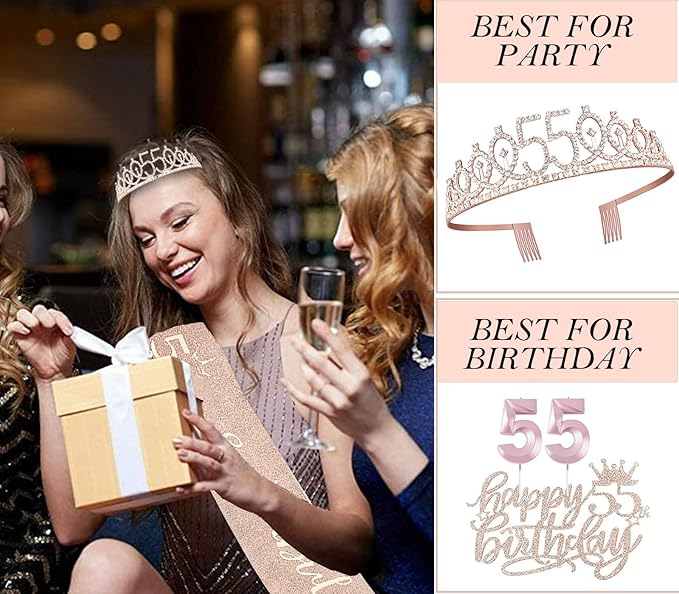55th Birthday Decorations for Women 55th Birthday Sash and Crown