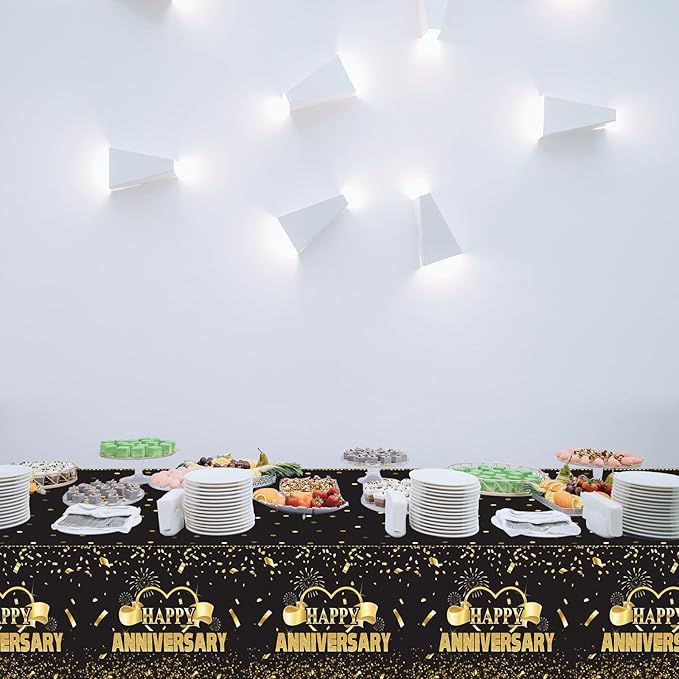Tevxj 3 Pack Happy Anniversary Tablecloth Disposable Anniversary