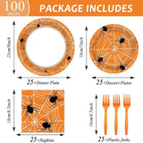 100 Pcs Spiderweb Party Plates and Napkins Black and White Halloween
