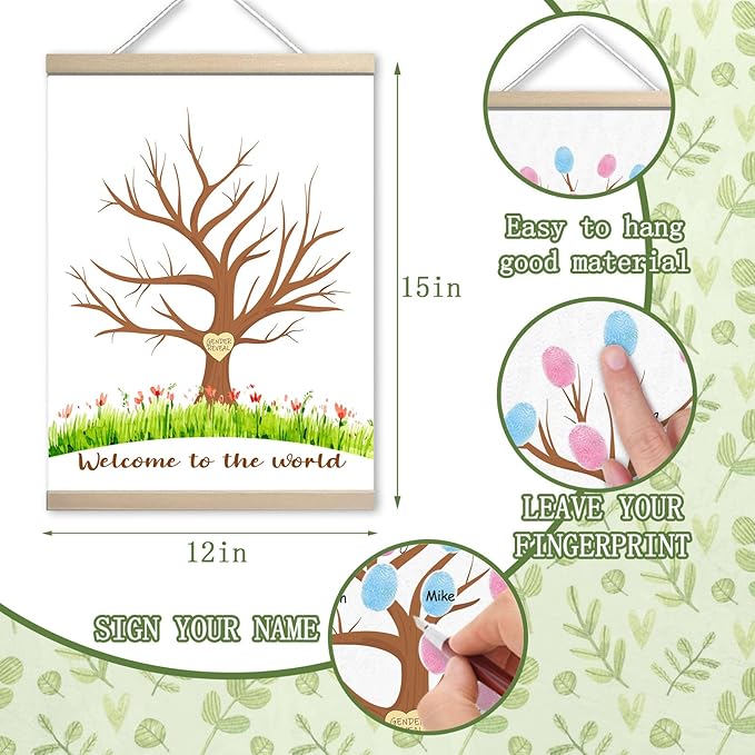 Gender Reveal Decorations Fingerprint Tree Canvas Paintings Decor