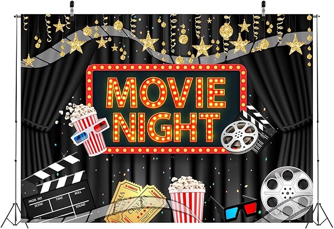 Movie Night Backdrop Fabric 10x6.5ft Cinema Popcorn Light Movie