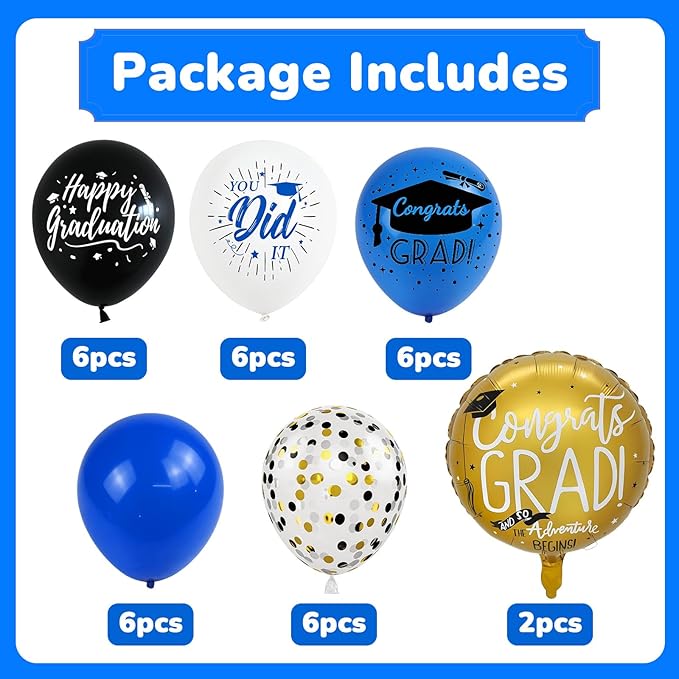HILAVO Blue and Black Graduation Balloons 2026 Graduation Decoration