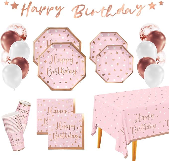 Rose Gold Birthday Party Supplies Disposable Paper Plates Napkins