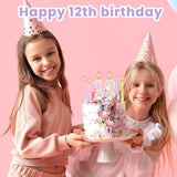 MTLEE Number 12 Birthday Candle with 12 Pcs Spiral Candles for Girls
