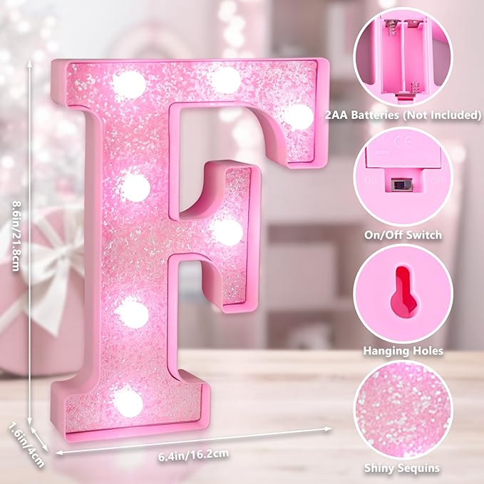 Pink Light Up Letters, LED Marquee Letters for Table, Small Glitter #2