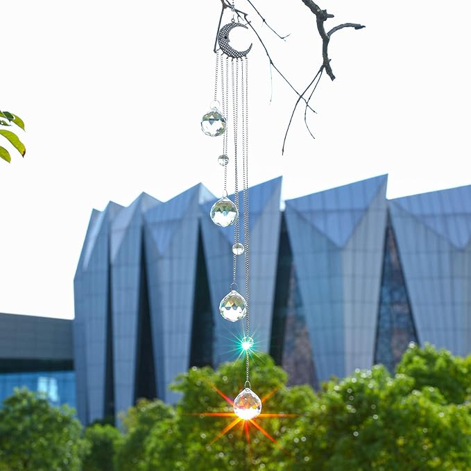 20.5inch Hanging Clear Crystal Suncatcher Ornaments with Moon Decor