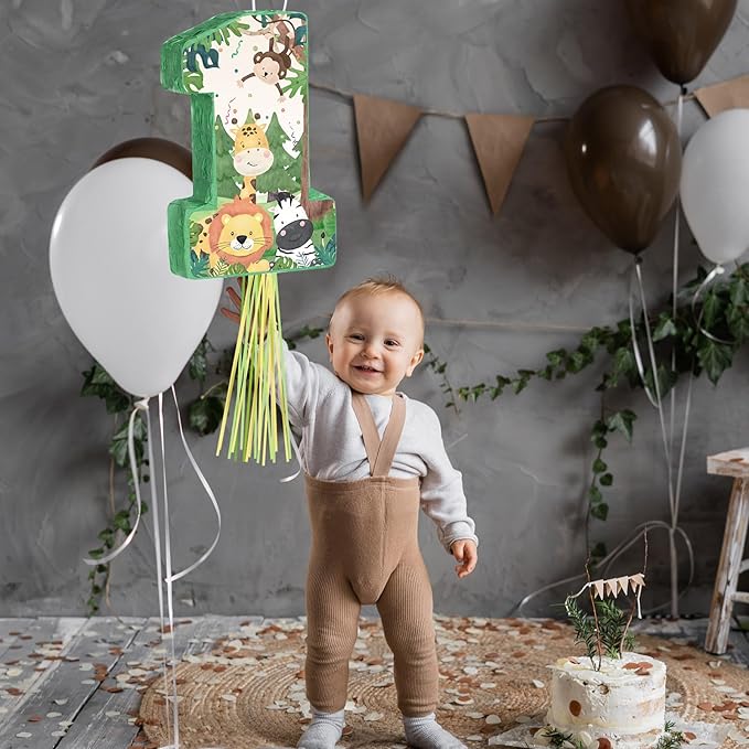 Wild One Piñata Number 1 Pull String Mini Piñata with Blindfold Bat