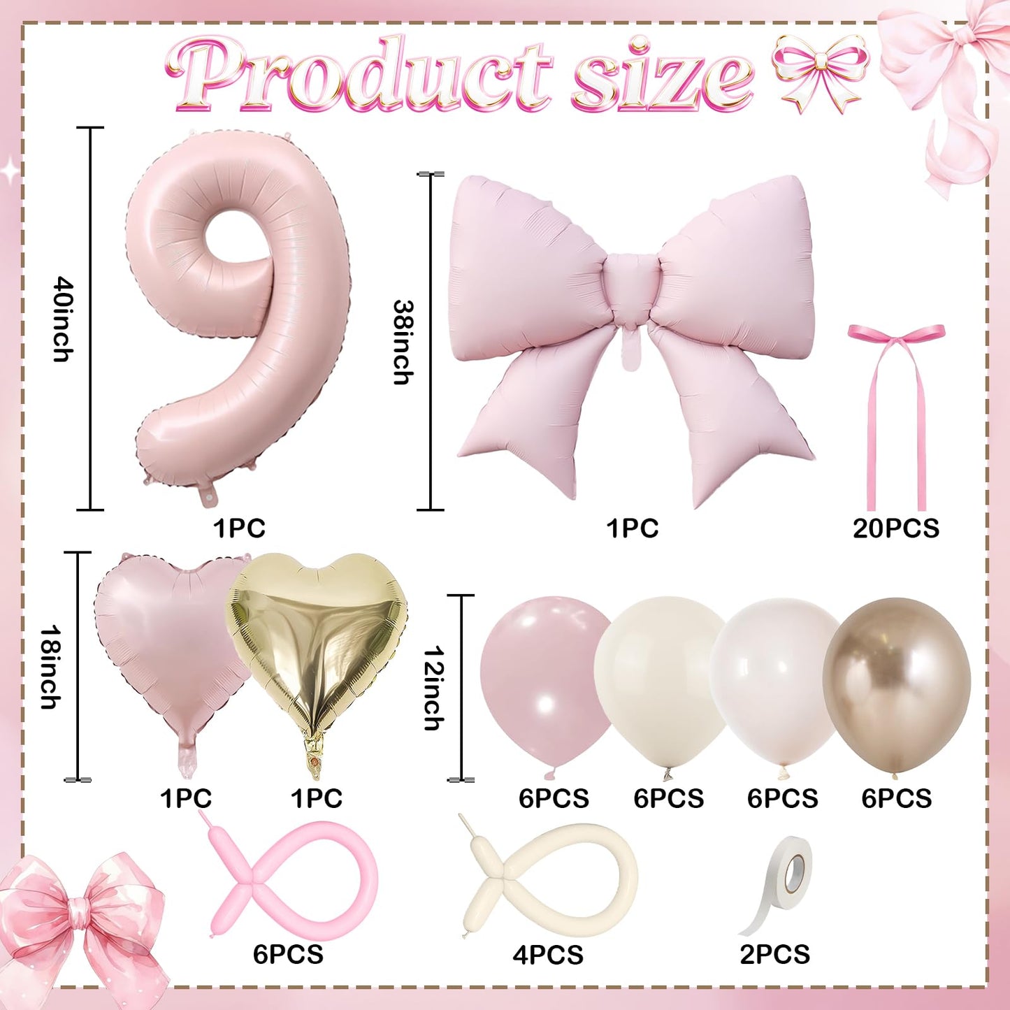 Light Pink 9 Balloon Number, Dusty Baby Pink Gold Sand White Latex