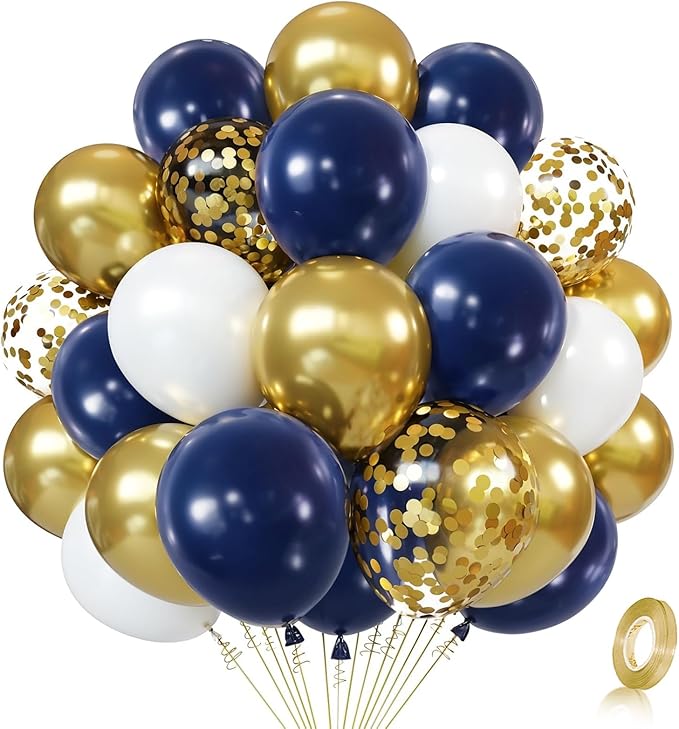 Zesliwy Navy Blue Gold Confetti Balloons Set,50pcs 12inch Royal Dark