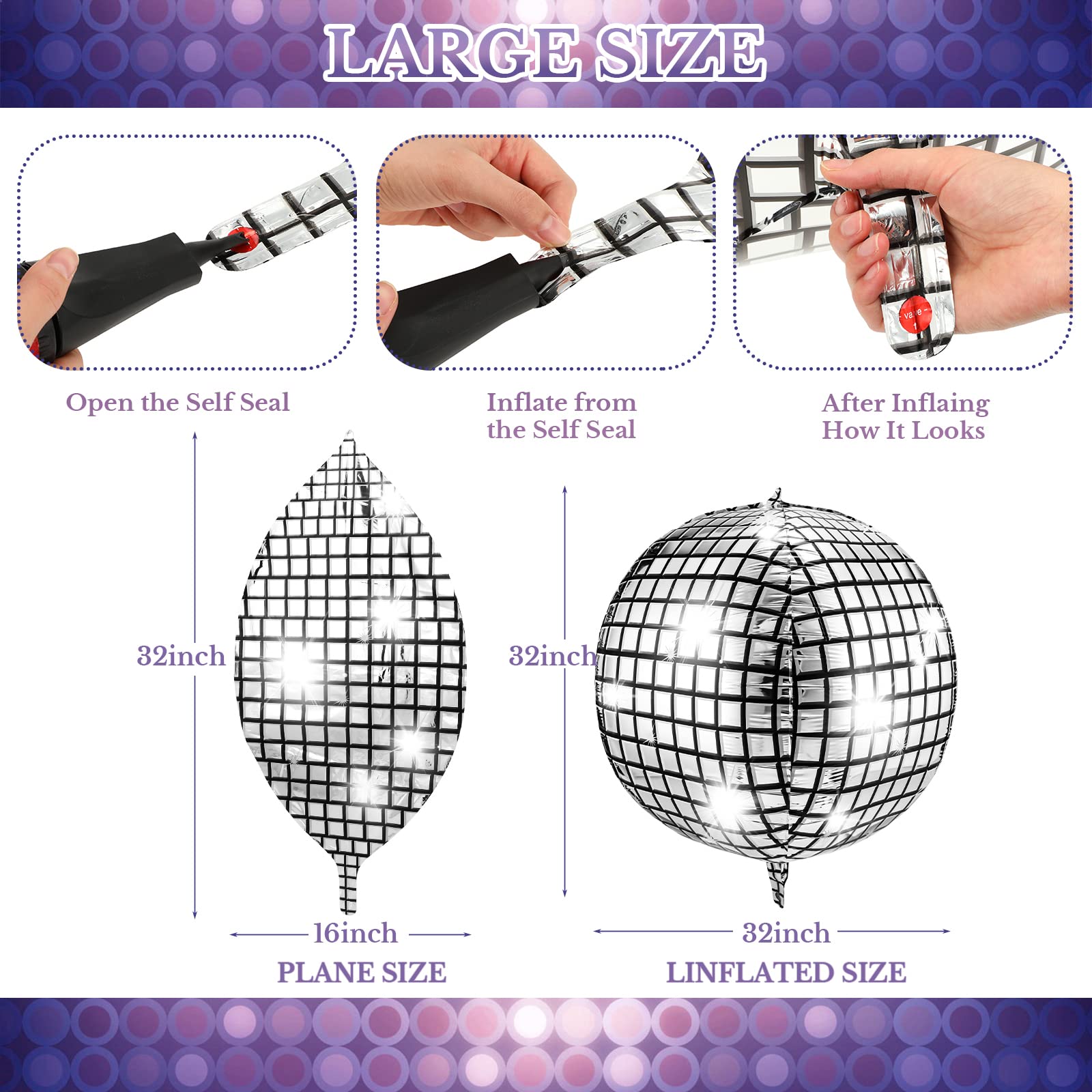 Leitee 18 Pcs 32 in Big Disco Ball Balloon 70s Disco Balloons Party