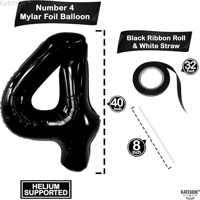 KatchOn, Black Number 4 Balloons - Giant, 40 Inch | Black 4 Balloon