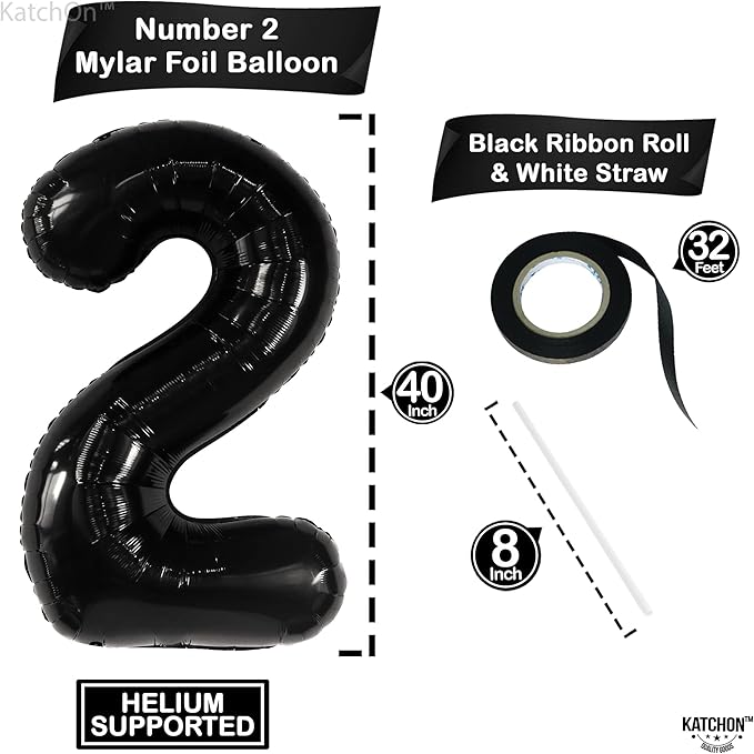 KatchOn Giant Black Number 2 Balloon - 40 Inch | Black 2 Balloon
