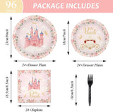 96 Pcs Princess Party Supplies Pink Floral Tableware Set With Plates