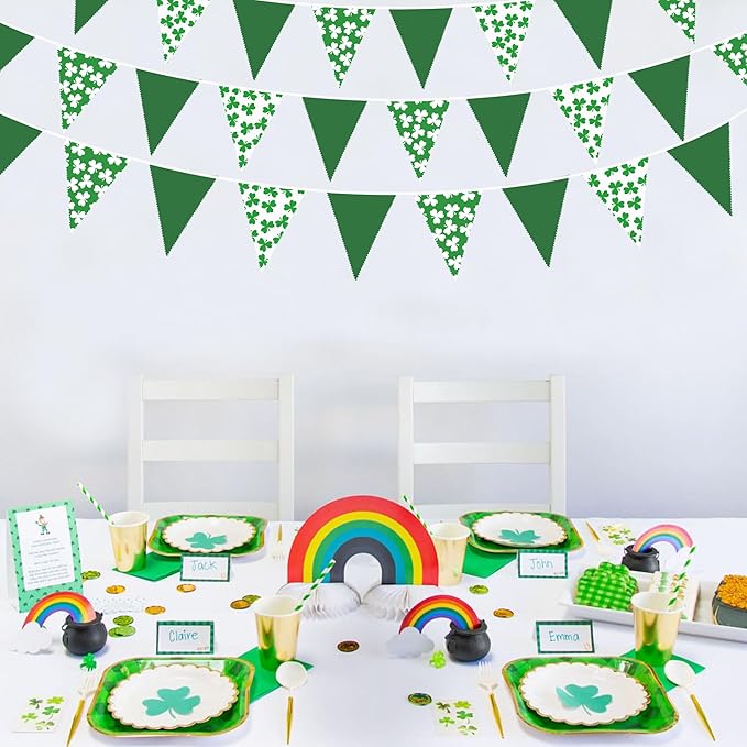 32Ft St Patrick's Day Party Decorations Green White Shamrocks Clover