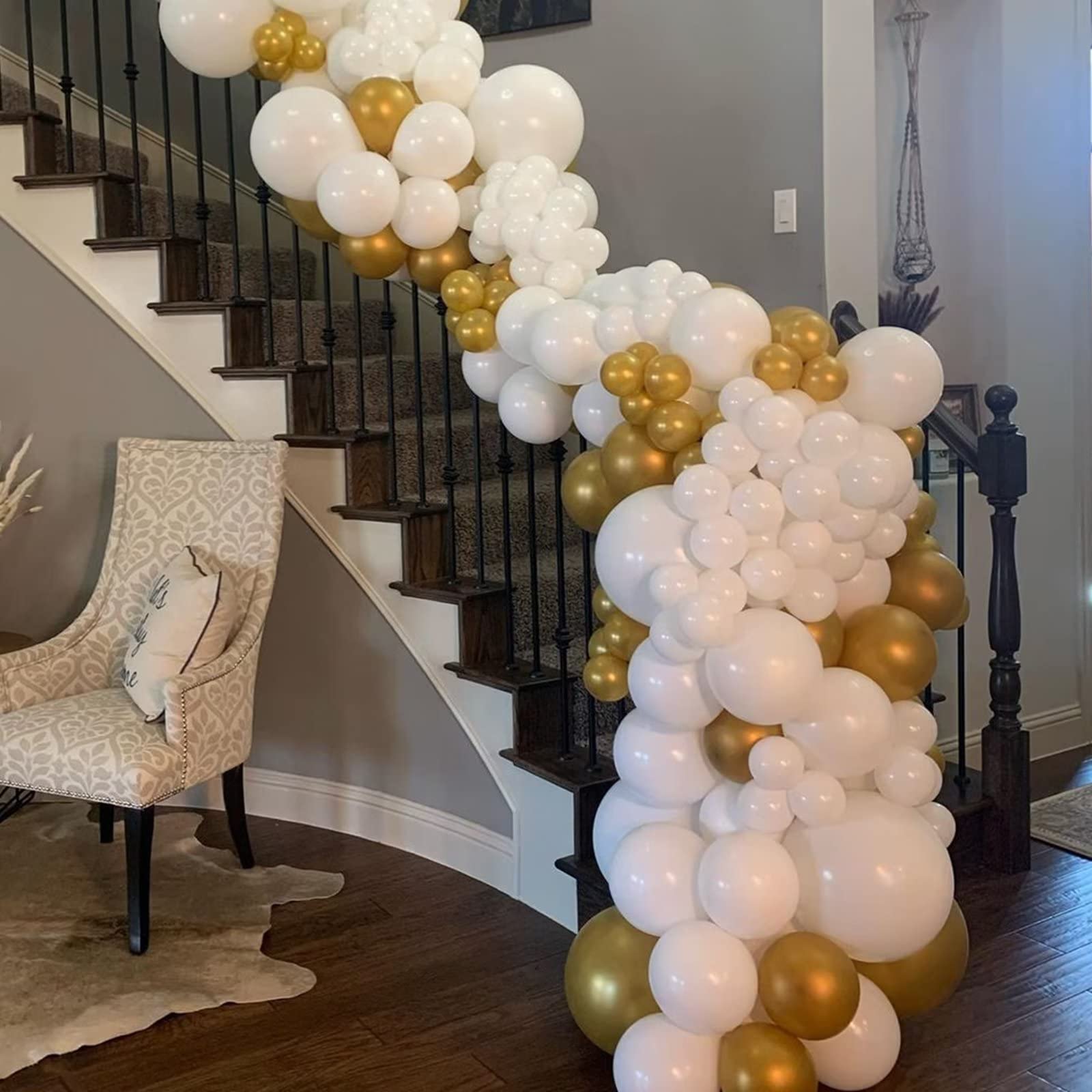 White and Gold Balloon Arch Garland Kit, Metallic Gold and Latex White