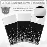 3Pcs Black and Silver Tablecloth Party Decorations,Plastic Black