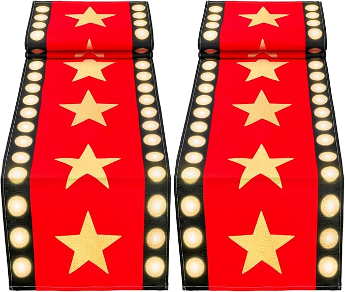 2 Pcs 13 x 72 Inch Movie Night Table Runner with Gold Star