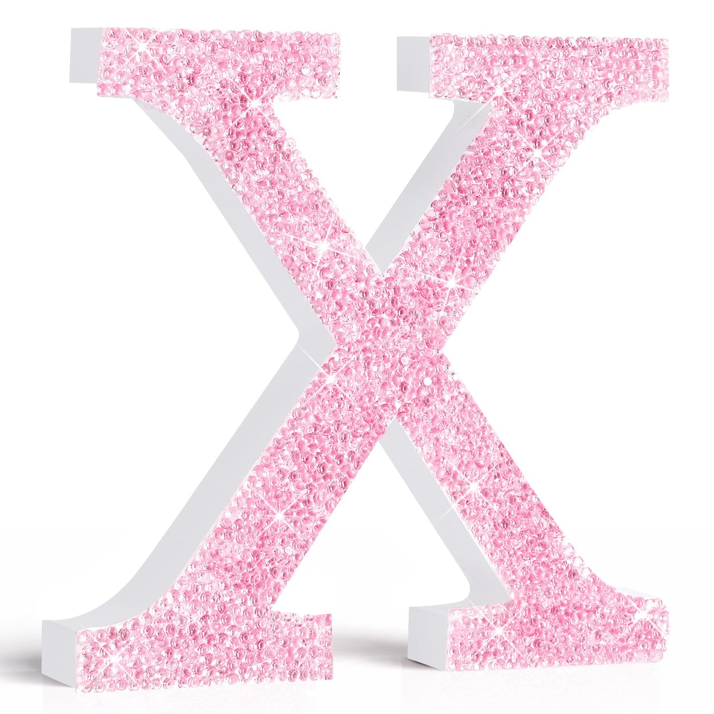 Qunclay Pink Crystal Diamond Letter Wall Decor, Glitter Wooden Bling