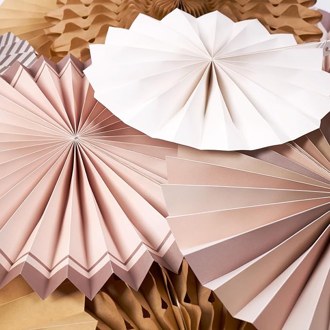 SUNBEAUTY 11 PCS Paper Fans Decorations Brown Party Decorations
