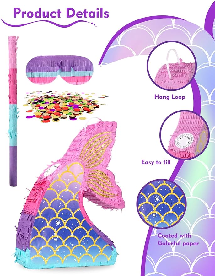 Mermaid Pinatas for Girl Under the Sea Piñata de Sirena with Wood